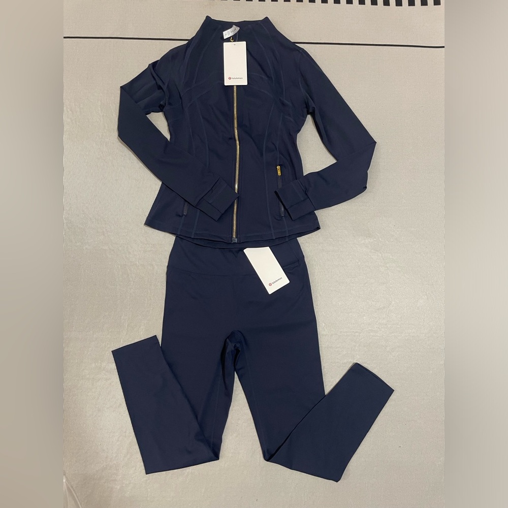 lululemon athletica Navy Zip-Front Bomber Jacket with Gold Hardware